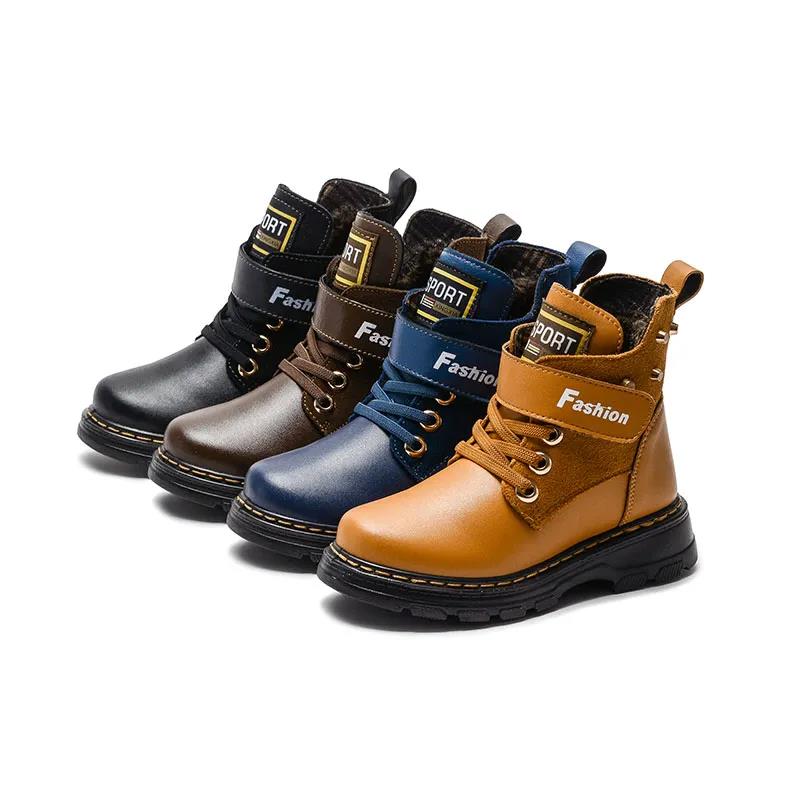 Children Thick Soled Snow Boots Boys Casual Cotton Shoes Winter Warm Leather Boots Plus Size Father and Son Martin Boots