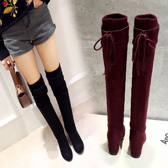 Over-the-knee High Boots Female High-rise Boots Elastic Stretch Boots Winter Plush Boots Botas 34-43