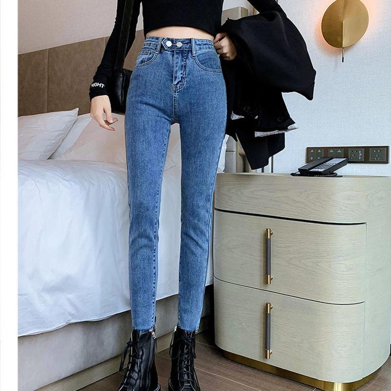 Tight-fitting Stretch Jeans Women's High Waist Slimming Feet Pants Blue Gray Pencil Pants Trousers