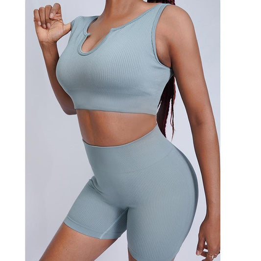 2PCS Bra Shorts Set Fitness Sports Set Women's Two Piece Yoga Clothing Set Gym Running Suit Camisole Tight Shorts Two Piece Set Tracksuit Active Wear