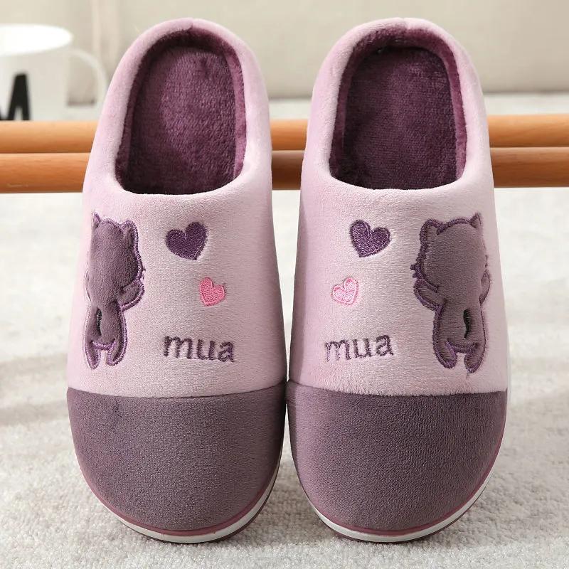 Cotton Slippers for Women Pink Cute Bear Heart Embroidery Home Slippers Thick Fleece Warm Shoes Mens Plus Size Slippers Home Non Slip Blue Black Gray