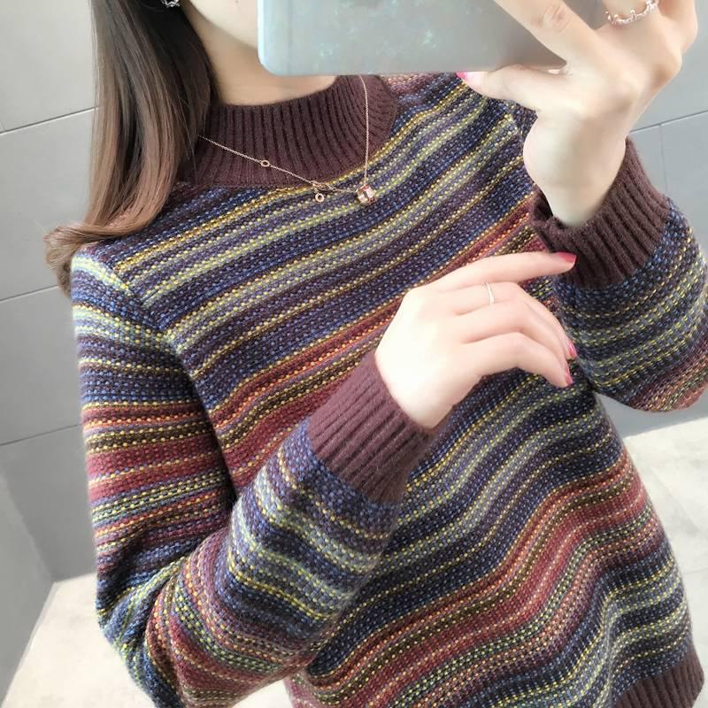 Autumn and Winter Retro Half Turtleneck Sweater Loose Casual Jacket Fashion Casual Women's Top