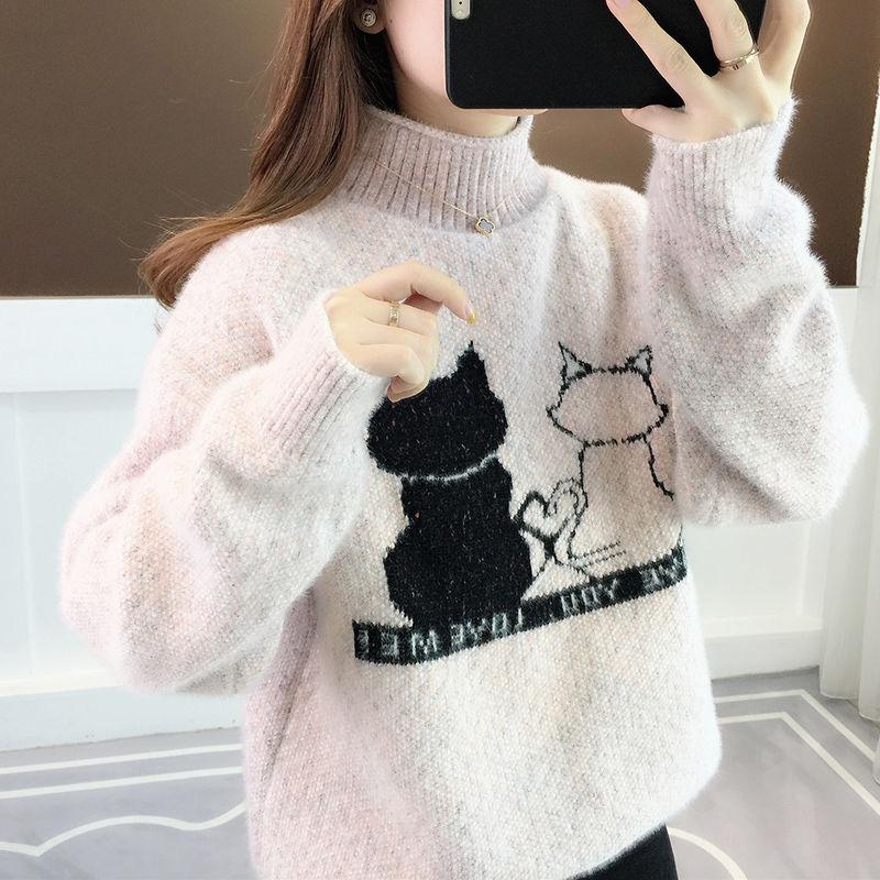 Autumn Winter Women Slim Knitted Sweater Tops High Neck Long Warm Baggy Chunky Pullovers Outwear