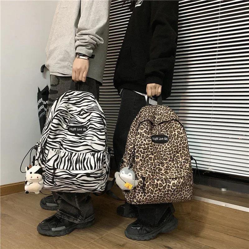 Leopard Zebra Print Unisex High-capacity Multi-layer Canvas Backpack Travel Shopping Student Schoolbag Casual Simple