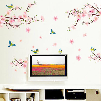 Warm romantic peach flower bird background decoration room sofa removable pvc wall stickers