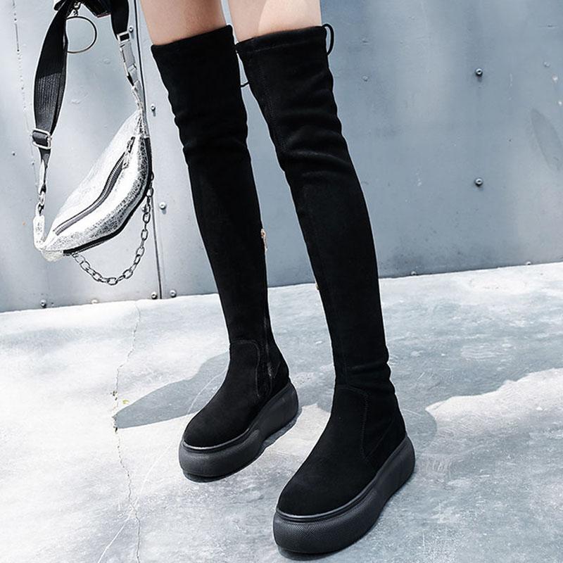 Autumn and Winter Women's Boots High Over The Knee Boots Flat Shoes Women's Lace-up Boots Elastic Boots