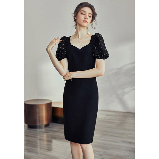 Kpop Puff Sleeve Sexy Low Collar Slim Black Dresses Woman Elegant Simple High Street Female Fashion Party Club Mini Dress