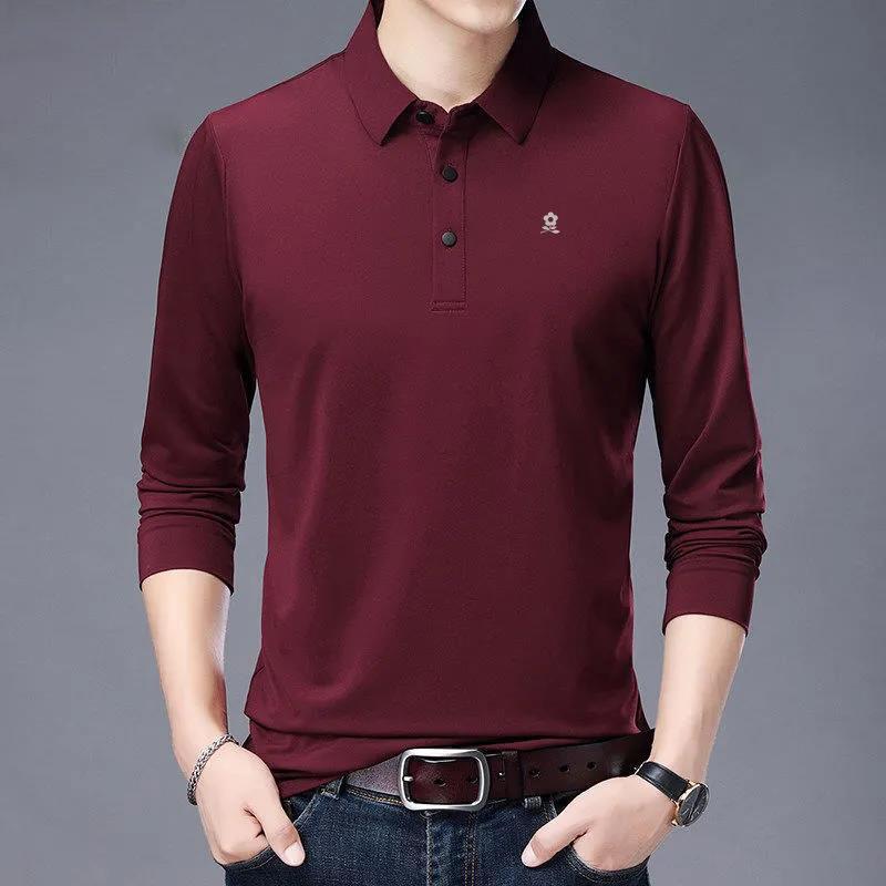 Long-sleeved POLO Shirt, Lapel Thin Bottoming Shirt, Business Casual Solid Color POLO Shirt, Suitable for Young and Middle-aged Men