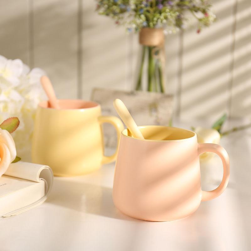 Nordic Ins Wind Creative Mark Cup with Spoon Hit Color Coffee Cup Simple Ceramic Water Cup Matte Milk Cup