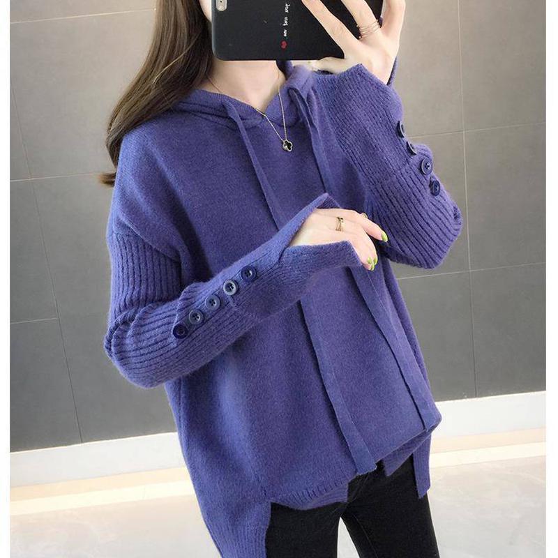 Outer Wear and Inner Hooded Sweater Fall and Winter Student Fashion Trend Loose Sweater Pullover Women Sweater