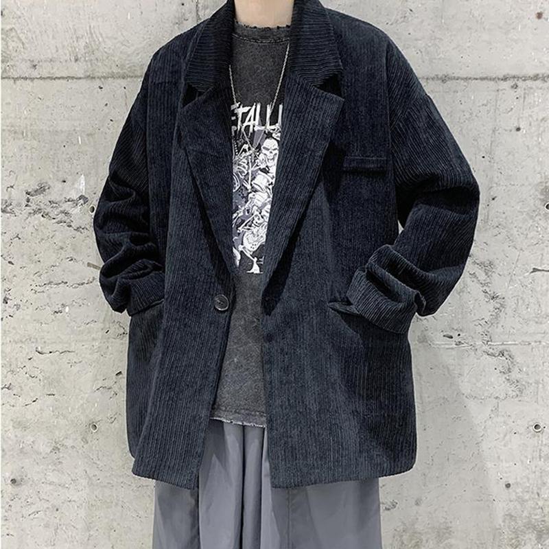 Corduroy Suit Jacket Men's Spring and Autumn Japanese Oversize Top Loose Mid-length Windbreaker Warm Long-sleeved Coat Comfortable and Breathable