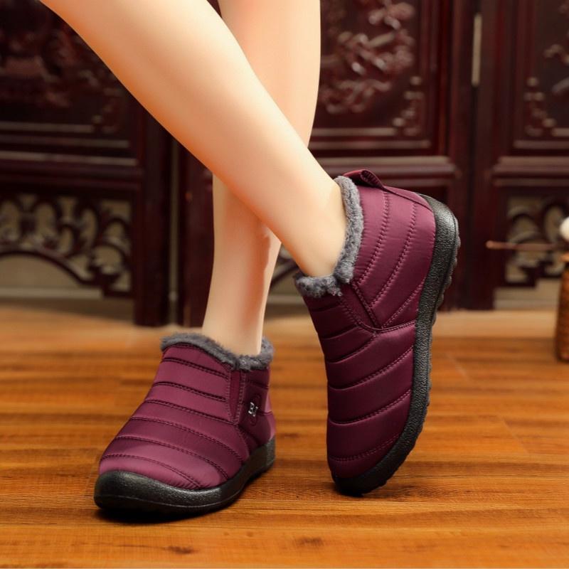 Ladies/Men Winter Shoes Solid Color Snow Boots Cotton Lining Non-slip Bottom Warm Waterproof Ski Boots