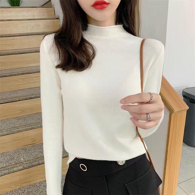 Autumn and Winter Pullover Sweater Korean Version of Early Autumn Wool Women's Loose Top Half High Collar Bottoming Shirt