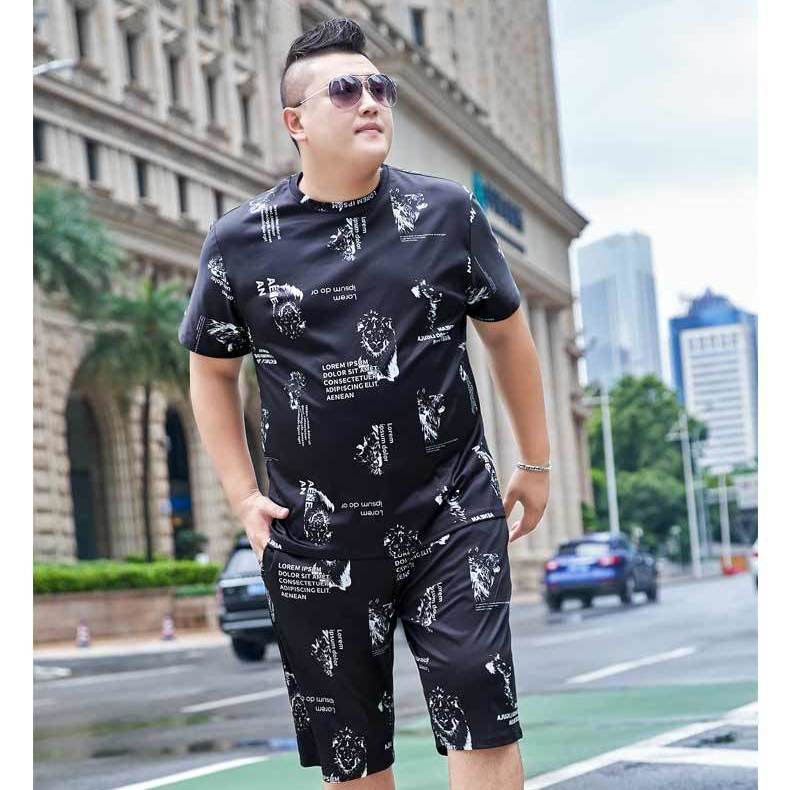 Fat Short-sleeved Short-sleeved Suit Male Fat Sports Suit Plus Size Men's Suit Plus Fat Casual Suit Plus Size