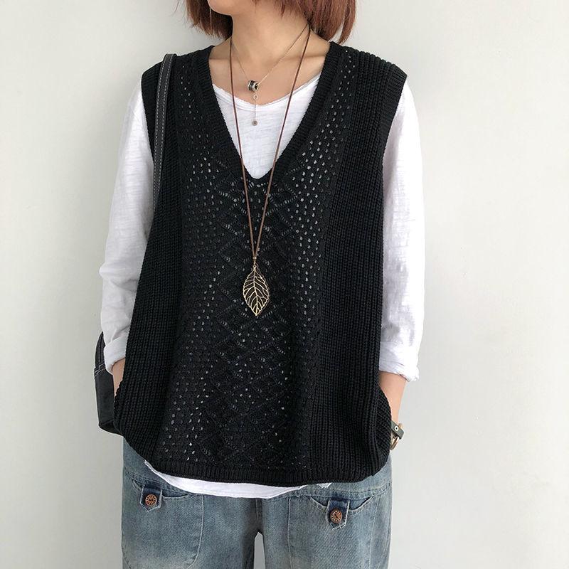 Sweater Vest Women Solid Autumn Winter All-match Leisure Outerwear Knitted V-Neck Sleeveless Female Elegant Chic Simple Harajuku