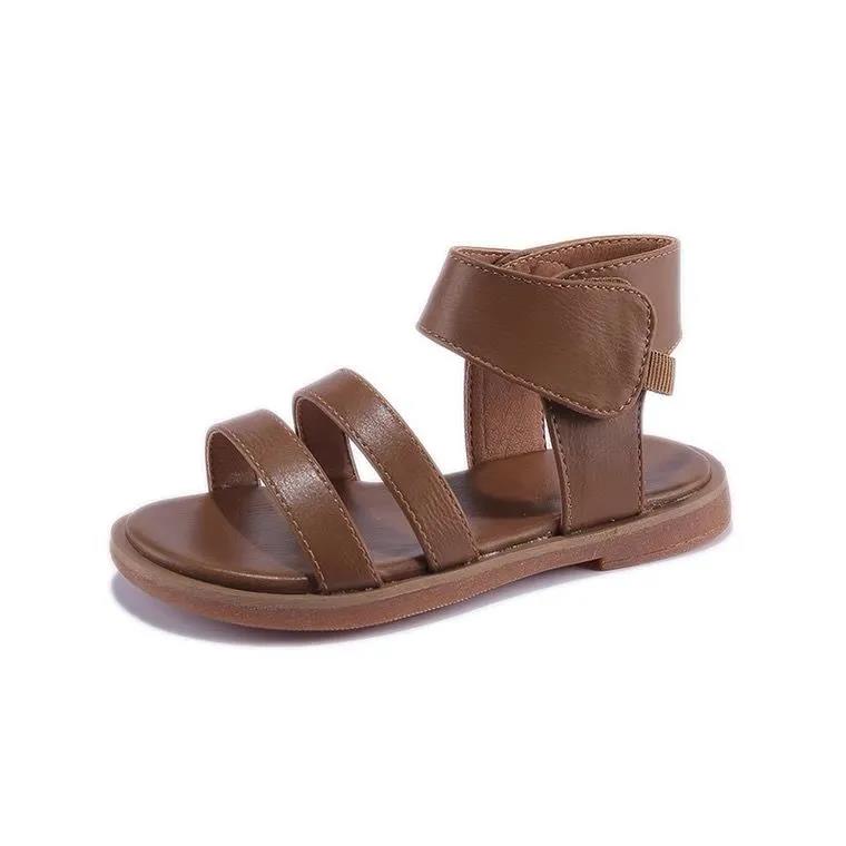 Girls Sandals Girls Summer Soft Sole Low Heel Roman Hollow Beach Sandals Anti-slip Solid Color Casual Princess Sandals