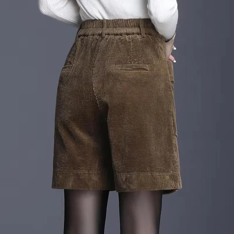 Corduroy Wide-leg Straight-leg Shorts Autumn and Winter Korean Style Loose High-waist Five-point Overalls for Women's Outer Wear