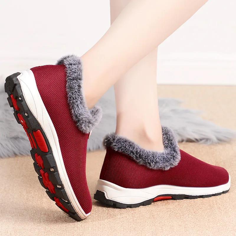 Women's Winter Plush Thickened Cloth Shoes Solid Color Lightweight Anti-skid Wear-resistant Soft Soled Cotton Shoes