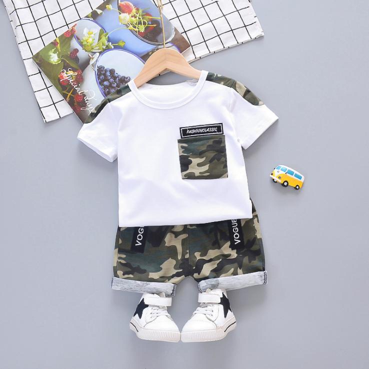 Children's Camouflage Short Sleeve T-shirt Set Summer Korean Style Boy Girl Children's Clothing Baby's Clothing Shorts Suit