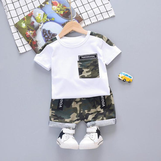 Children's Camouflage Short Sleeve T-shirt Set Summer Korean Style Boy Girl Children's Clothing Baby's Clothing Shorts Suit