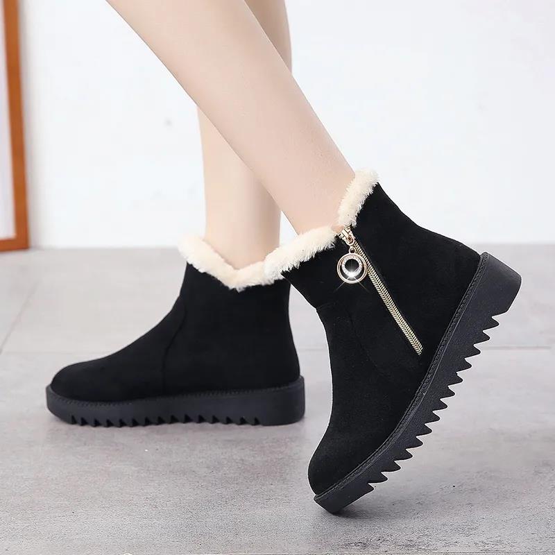 Short Boots Women 2021 Winter Chelsea Boots Flat Non-slip Warmth Platform Shoes Side Zipper Naked Boots