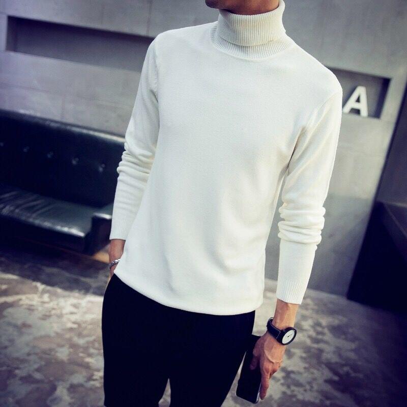 Autumn Winter Men'S Sweater Warm Men'S Turtleneck Sweater Solid Color Casual Sweater Men's Slim Fit Knitted Pullovers