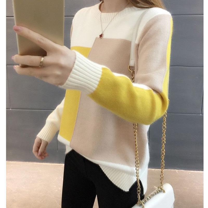 Candy-colored Knitted Bottoming Shirt Color Matching Thin Loose Blouse Plus Size Long-sleeved Sweater Women