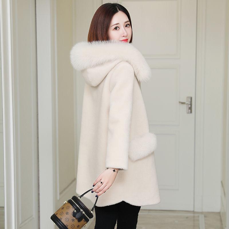 Autumn and Winter Sheep Shearing Coat Imitation Fox Fur Collar Loose Thick Coat Mid-length Casual Female Fur