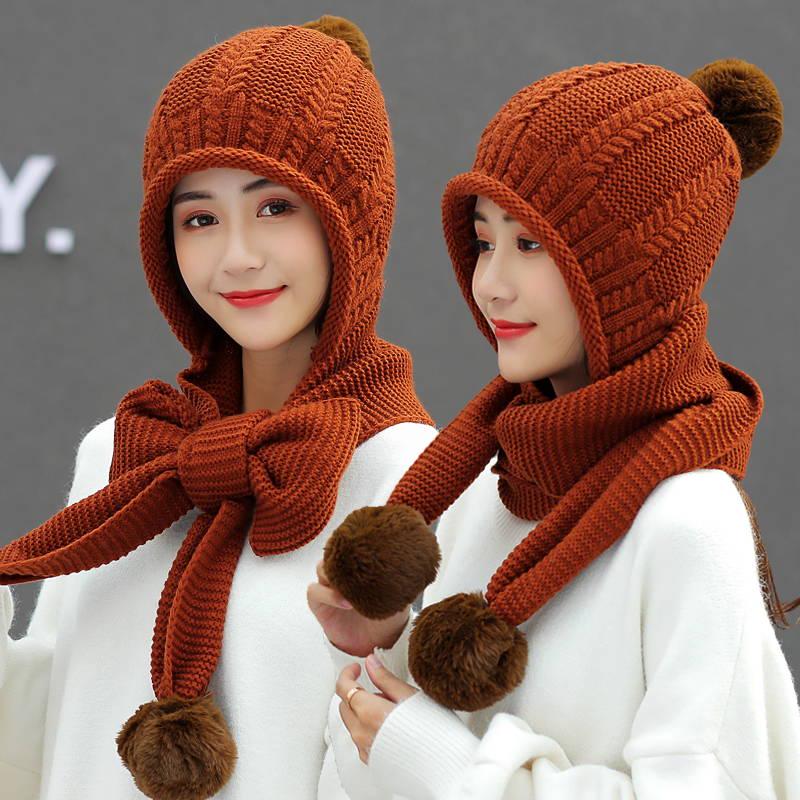 Wool Hat Female Winter All-match Scarf Cap Winter Cute Ear Protection Thick Warm Knitted Hat