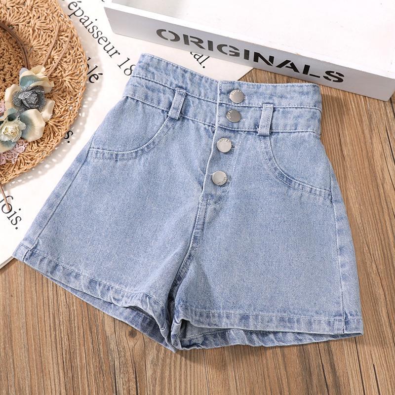 2PCS Children Clothing Set Spring Summer Girls Suits High Waist Denim Shorts Printing Letter Middle Sleeve Tops Clothing Set