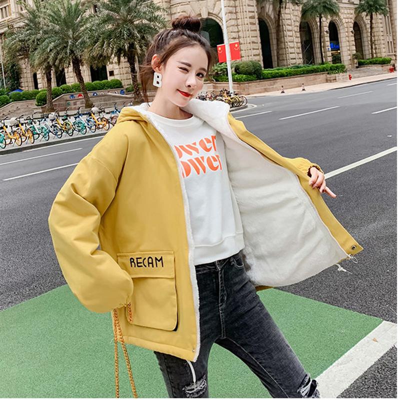 Fleece Padded Coat Jacket Autumn and Winter Loose Hooded Zipper Cardigan Short Cotton Coat Warm and Comfortable Top