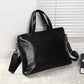 Business Briefcase Men Black Leather Zipper Crossbody Shoulder Computer Bags Waterproof  Handbag