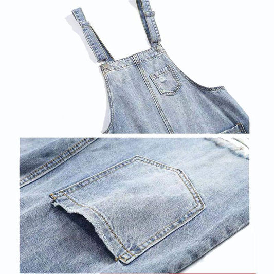 WTEMPO Adjusted Summer Denim Jumpsuit Woman Jeans Long Romper Pants Zipper Pockets Overalls Jeans