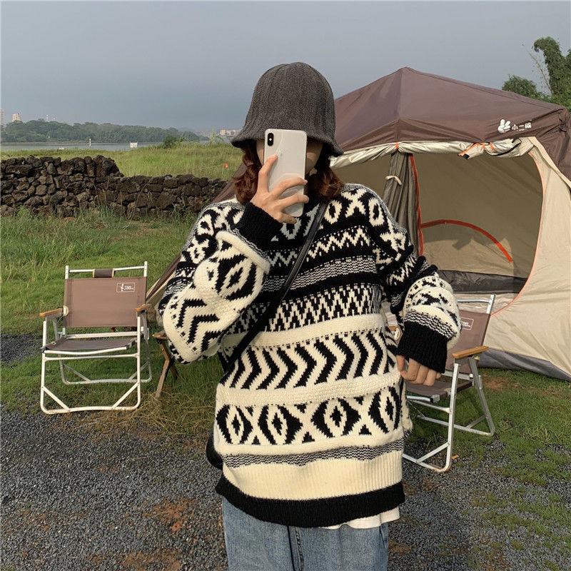 Autumn Winter  Women Fashion Sweater Casual Knitting Sweater Retro All-match Round Neck Pullovers Loose Casual Long Sleeve Sweater