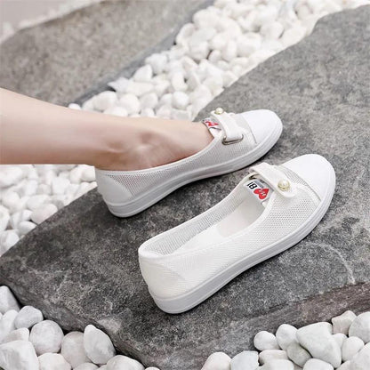 Canvas Shoes Female Students Korean Version of The Breathable White Shoes Low-cut Shallow Mouth Flat Casual Shoes A Pedal Female Net Shoes