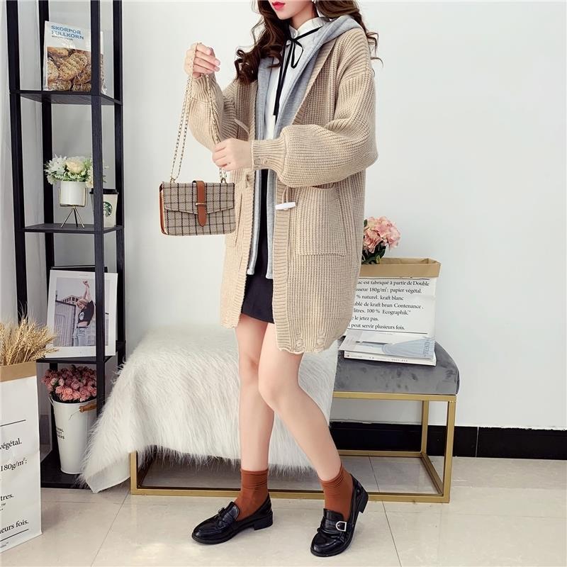 Autumn and Winter Fashion Simple Sweater Casual Cardigan Ins Style Top Mid-length Loose Female Jacket