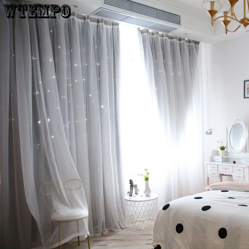 Full Blackout Curtain Princess Style Simple Modern Hollow Star Bedroom  Window Curtain