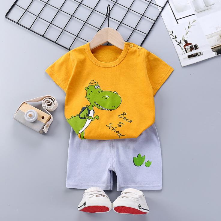 Children's Short Sleeve Suit Korean Style Boys and Girls Set Printing T-shirt + Shorts Two Piece Set