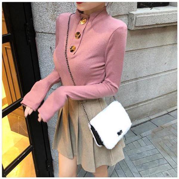 Autumn/winter Big Button Design Top with Slim-fit Base Sweater Can Be Worn Outside Knit Sweater