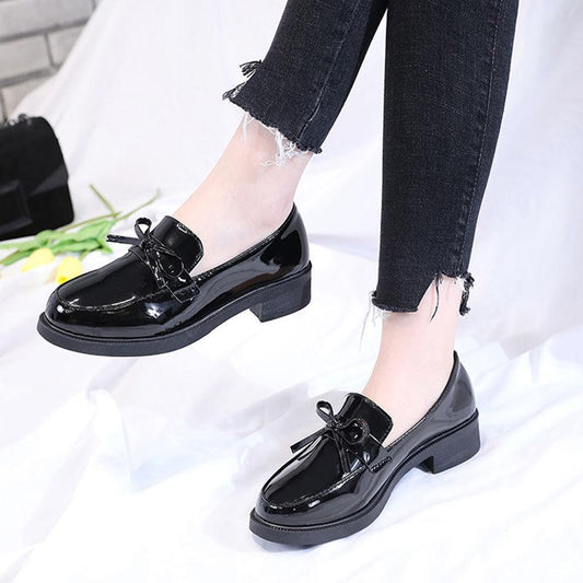 Shiny Small Leather Shoes Female British Style All-match Casual Single Shoes Female Bowknot Social Work Female Shoes Soft Leather