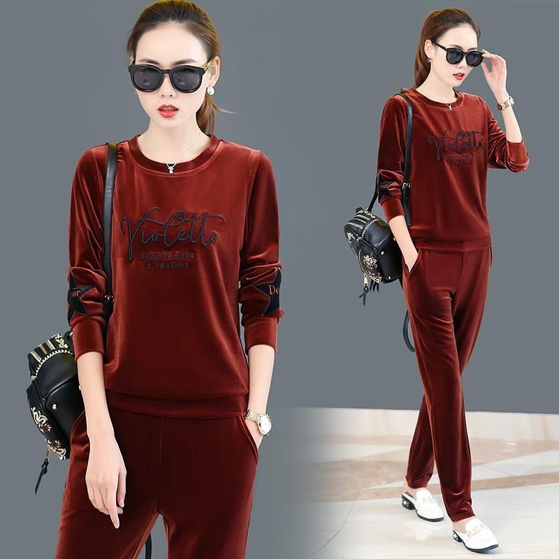 Women's 2pcs Set Wild Long-sleeved Casual Sweatshirt Set Large Size Spring and Autumn