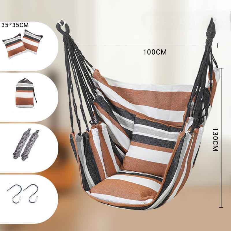 Striped Canvas Hammock Sling Swing Indoor and Outdoor Thickened Canvas Cradle Chair Including Pillow