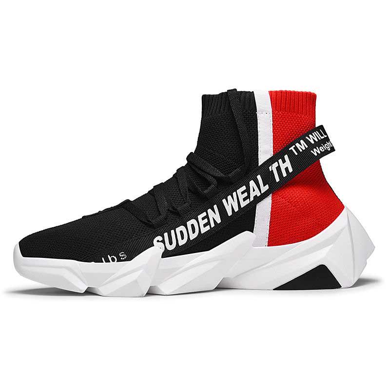 Plus Size36-46 Men High-top Sneakers Running Basketball Sock Shoes Breathable Lightweight Non-slip Sock Shoes Wear-resistant Deodorant Sports Shoes