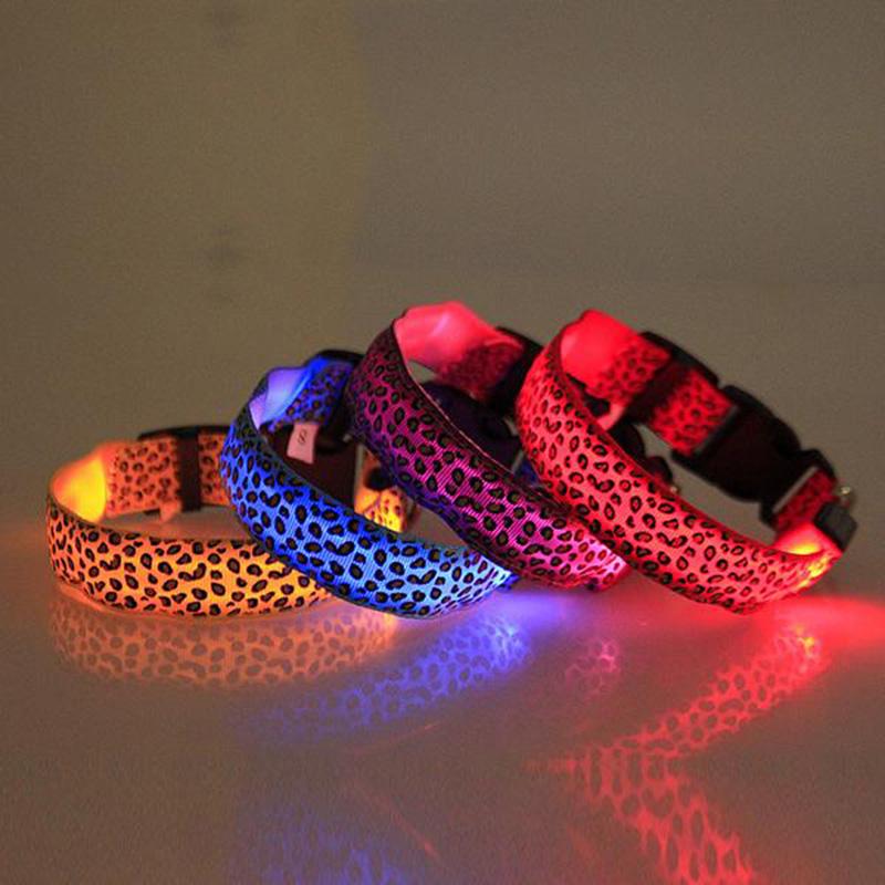 Leopard LED Dog Collar Luminous Adjustable Glowing Collar For Dogs Pet Night Safety Nylon Collar Luminous LED Bright Dog Collar