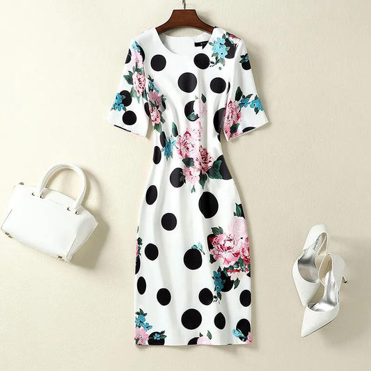 Summer Women's Mid-length Dress Short-sleeved Temperament Was Thin Belly-reducing Dress