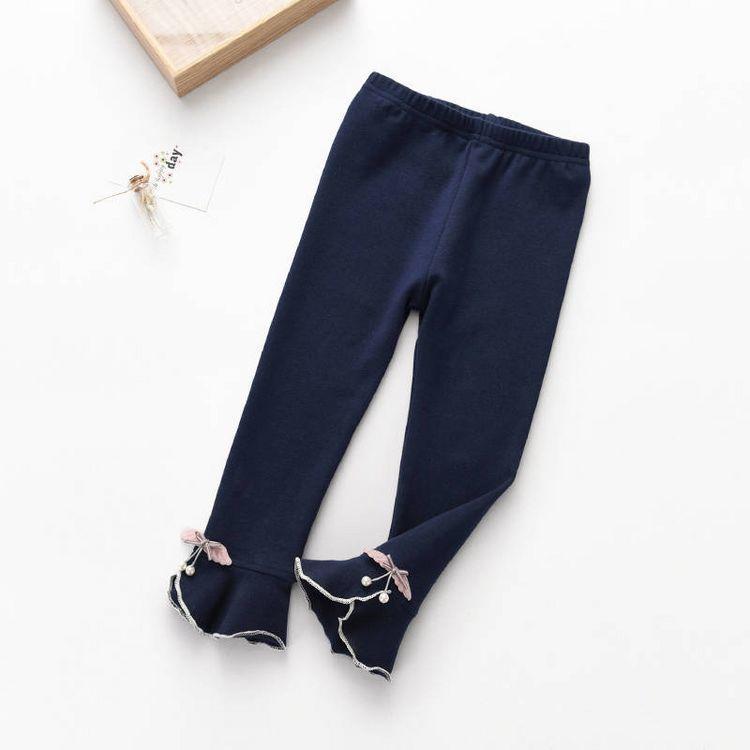 Girls' Leggings Children's Spring and Autumn Thin Bow Pearl Flowers Korean Cropped Trousers Stretch Pants Baby Outer Wear and Inner Wear