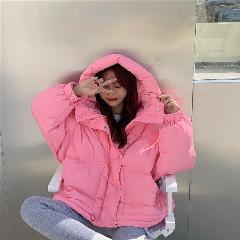 Women's Winter Korean Style Loose Quilted Jacket Women's Warm Stand-collar Down Jacket Solid Color Mid-length Down Jacket Quilted Jacket