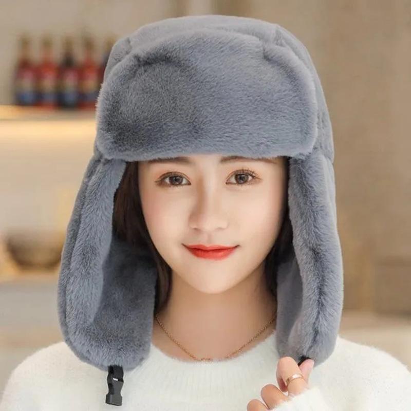 Women's Hat Winter Korean Version Plus Velvet Cold Proof Hat Winter Cycling Ear Protection Thick Windproof Warm Cute Hat Solid Long Ear Cap Fedoras