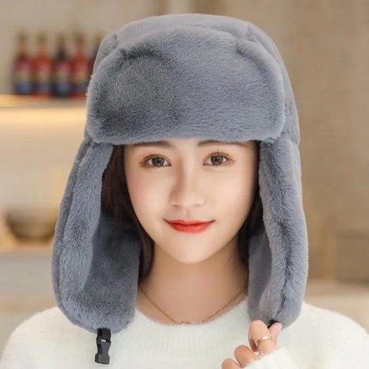 Women's Hat Winter Korean Version Plus Velvet Cold Proof Hat Winter Cycling Ear Protection Thick Windproof Warm Cute Hat Solid Long Ear Cap Fedoras