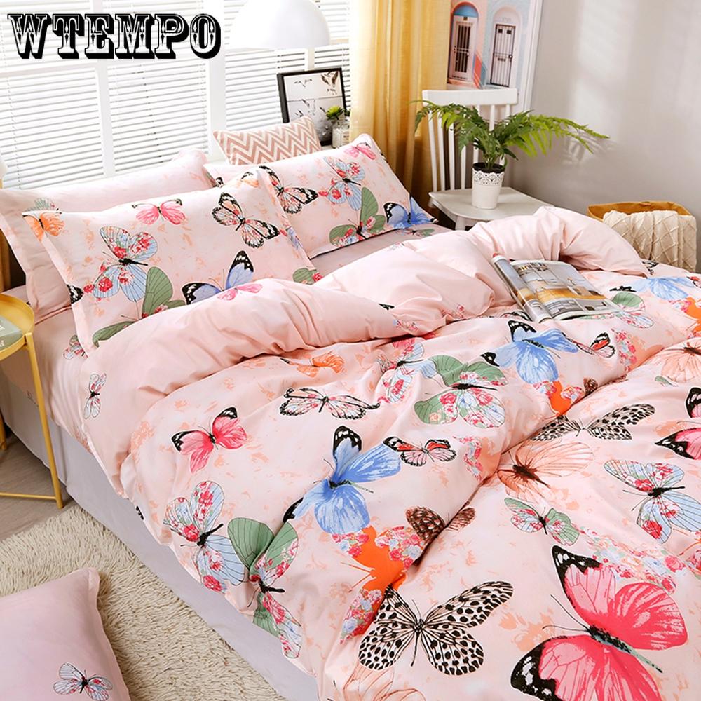 3 Pcs/set Duvet Cover Set Kids Cover Quilt Cover Flat Sheet Butterfly Printing Cotton Bedding Set